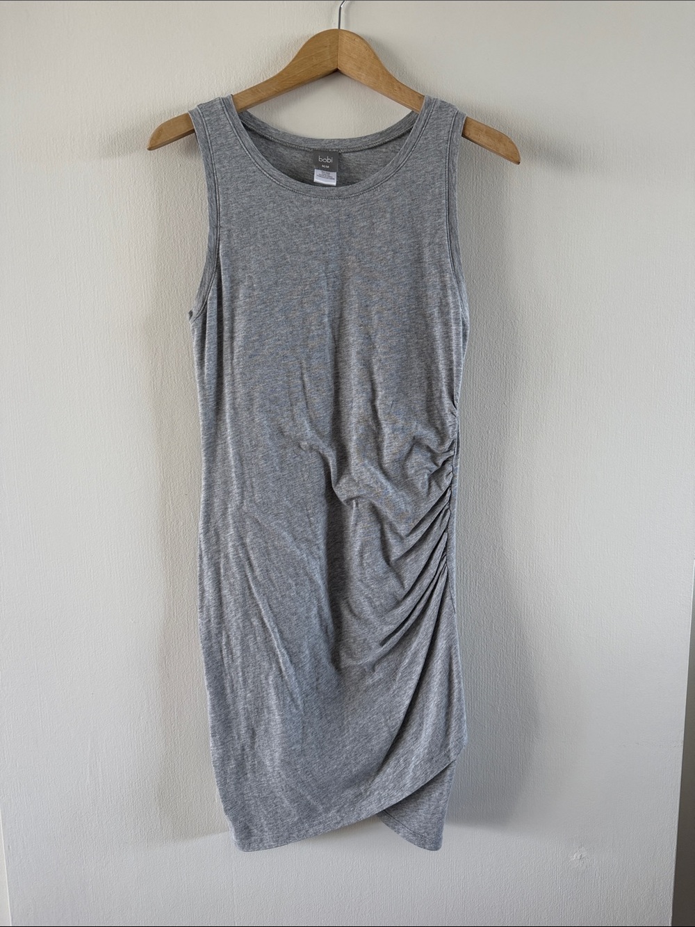 Bobi Grey Sleeveless Ruched cotton Dress